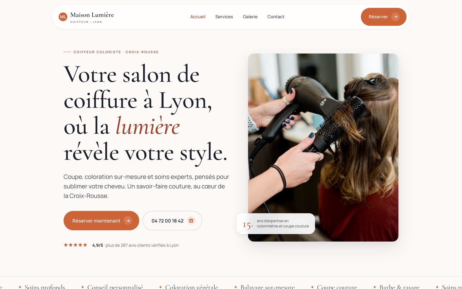 Site vitrine du salon de coiffure Maison Lumière réalisé par SoleaWeb