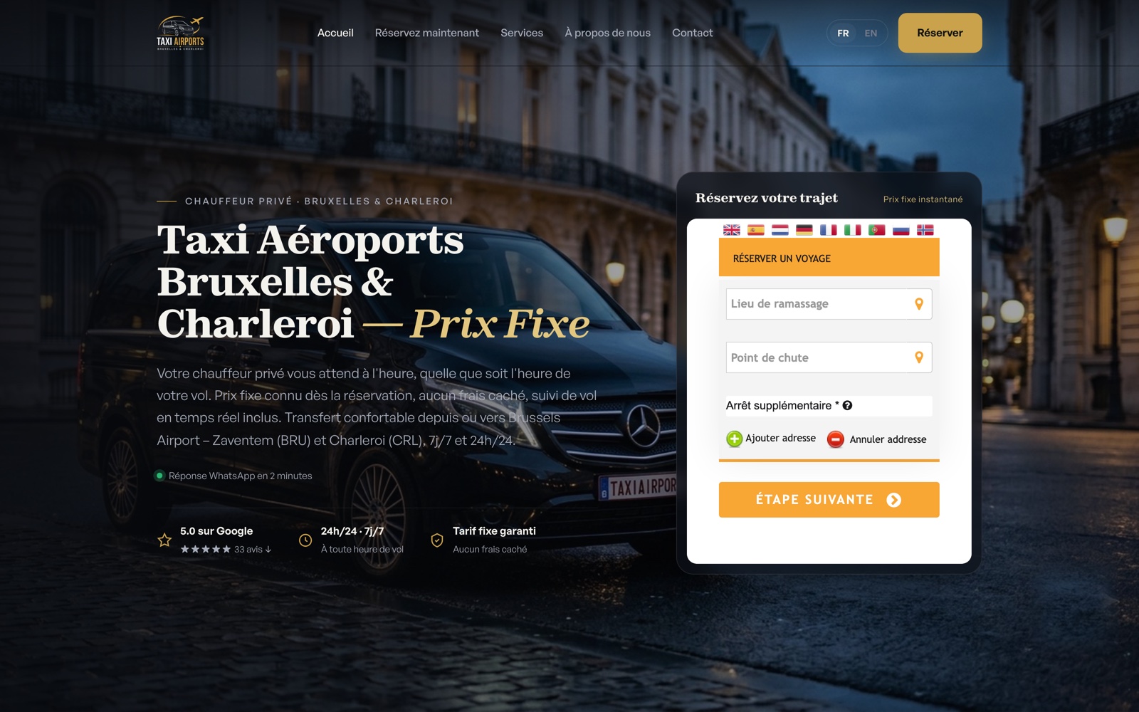 Site de réservation de transferts aéroport Taxi Aéroports Bruxelles & Charleroi réalisé par SoleaWeb